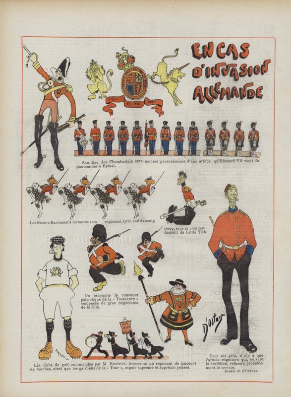 I tilfelle en tysk invasjon. Illustrasjon for Le Rire av Georges d 1878 1937 Ostoya