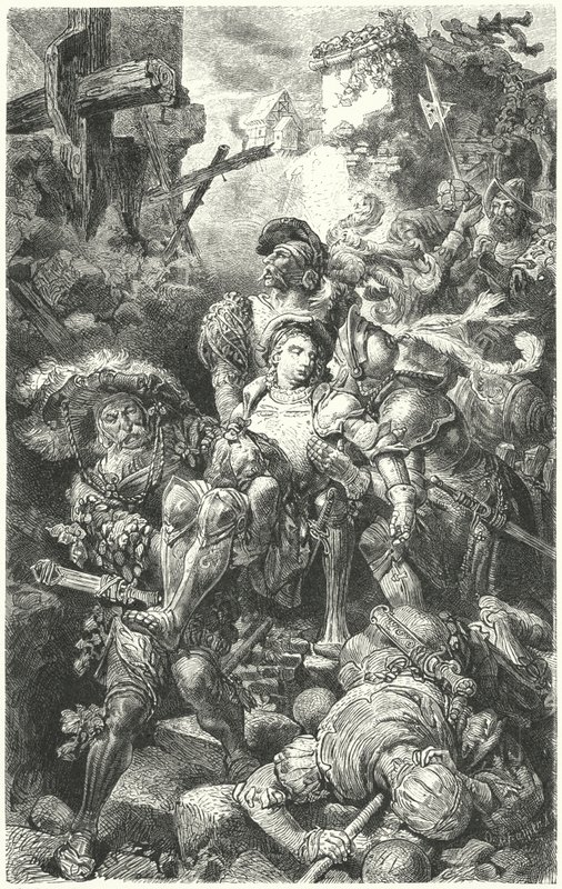 Franz von Sickingen ble dødelig såret ved beleiringen av Burg Nanstein, 1523 av German School