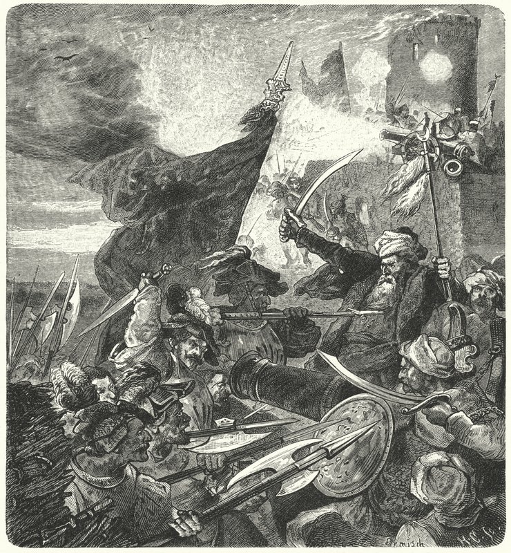 Ungarere kjempet mot tyrkerne ved Szekesfehervar, 1593 av German School