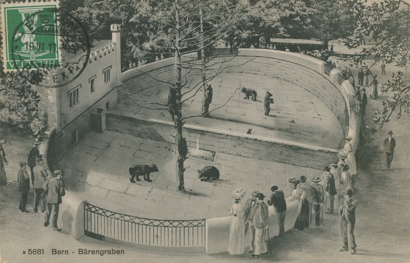 Bern Zoo, Bjørnehagen. Postkort sendt 19. juni 1913. av German Photographer