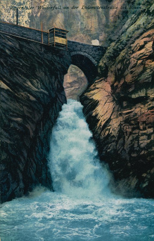 Eggental-fossen på Dolomittveien nær Bolzano. Postkort sendt 7. august 1913. av German Photographer
