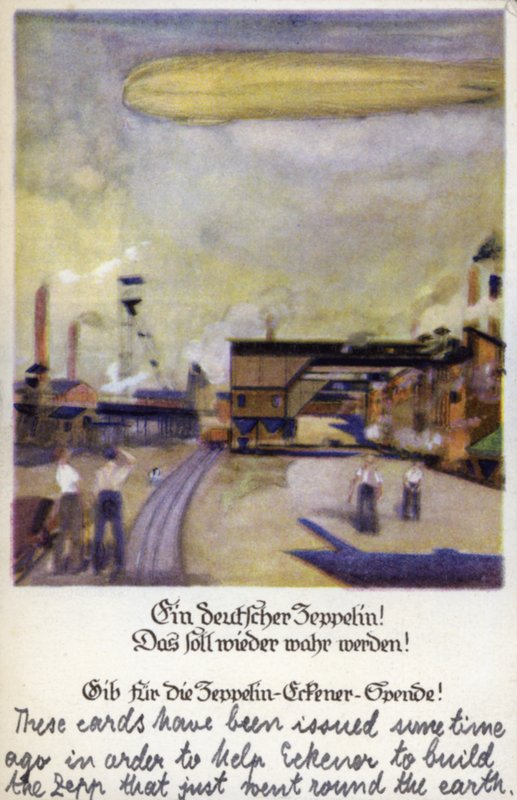 En tysk Zeppelin! (farge litho) av German School