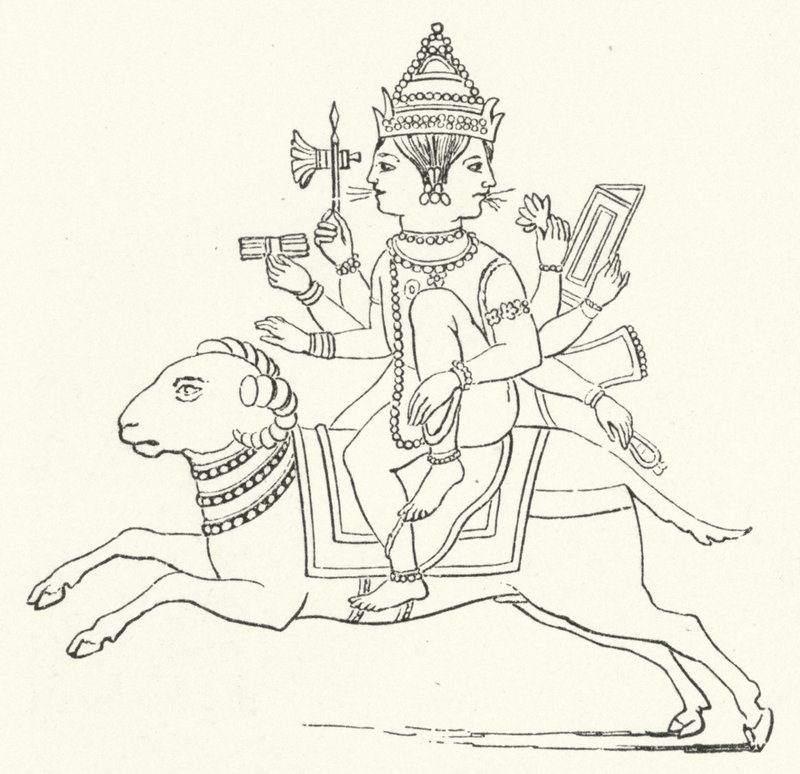 Agni, Hindu fire god (engraving) av German School