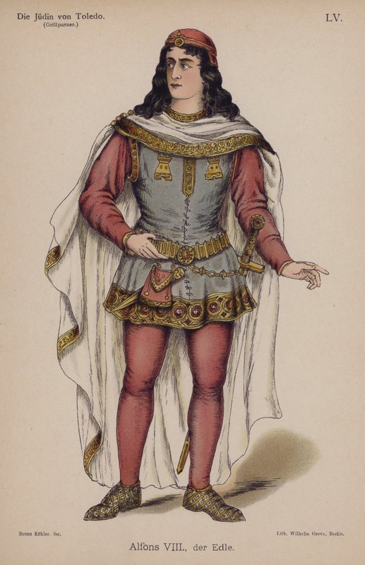 Alfonso VIII, the Noble, fra Die Judin von Toledo (Jødinnen i Toledo) av Franz Grillparzer (farge litho) av German School