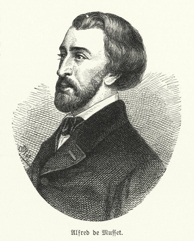 Alfred de Musset , fransk dramatiker, poet og romanforfatter (litho) av German School