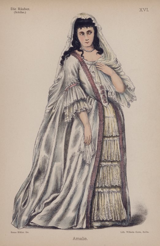 Amalie, fra Die Rauber (Røverne) av Friedrich Schiller (farge litho) av German School