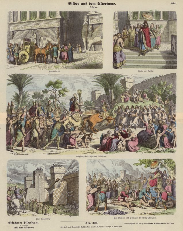 Antikkens Assyria (farget gravering) av German School