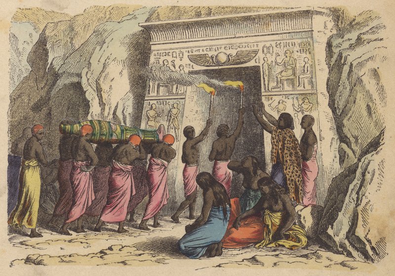 Gammel egyptisk begravelse (farget gravering) av German School