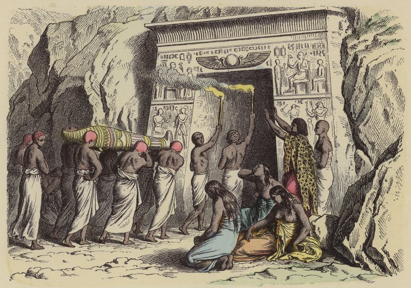 Gammel egyptisk begravelse (farget gravering) av German School