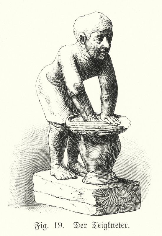 Gammel egyptisk figur av en mann som blander deig (gravering) av German School