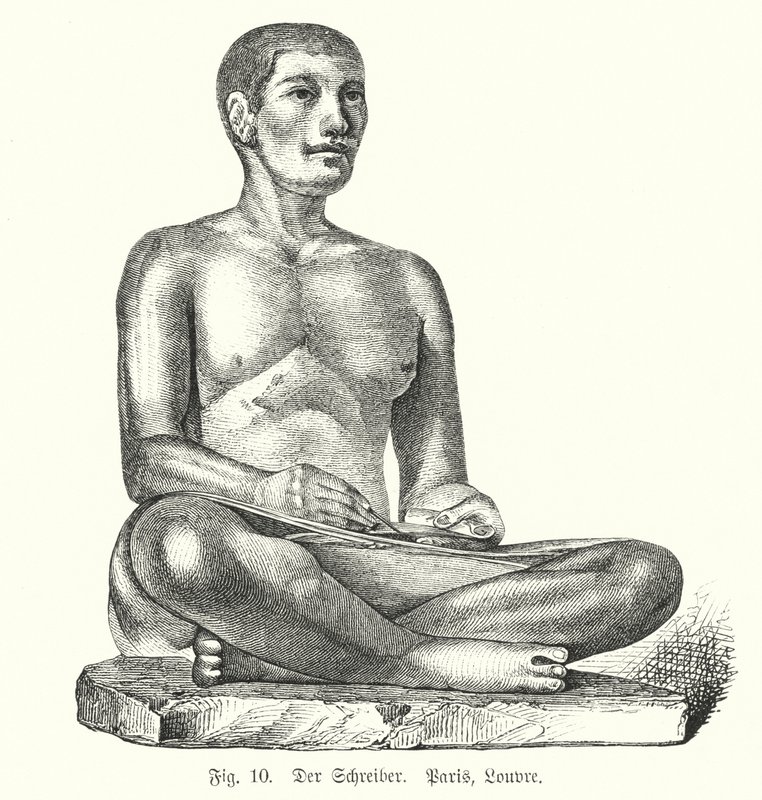 Gammel egyptisk figur av en sittende skriver (gravering) av German School
