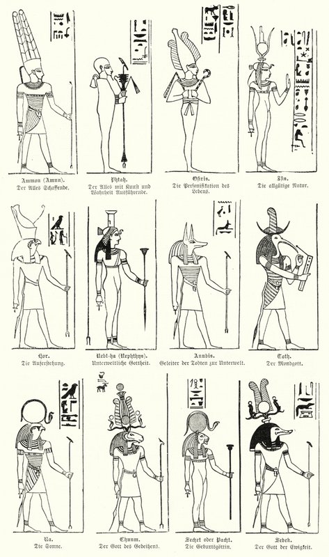 Gamle egyptiske guder og gudinner (gravering) av German School
