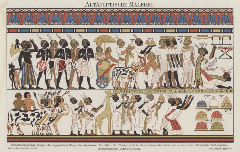 Gammelt egyptisk maleri (farge litho) av German School
