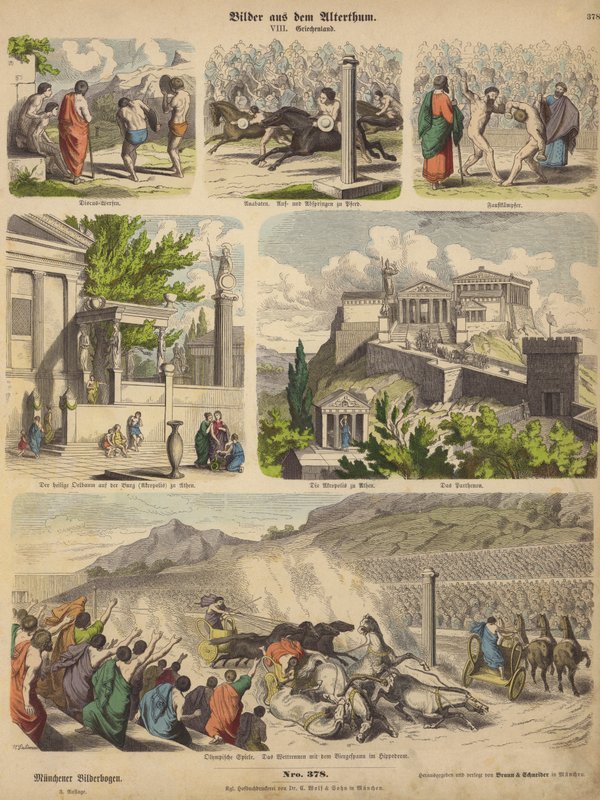 Antikkens Hellas (farget gravering) av German School
