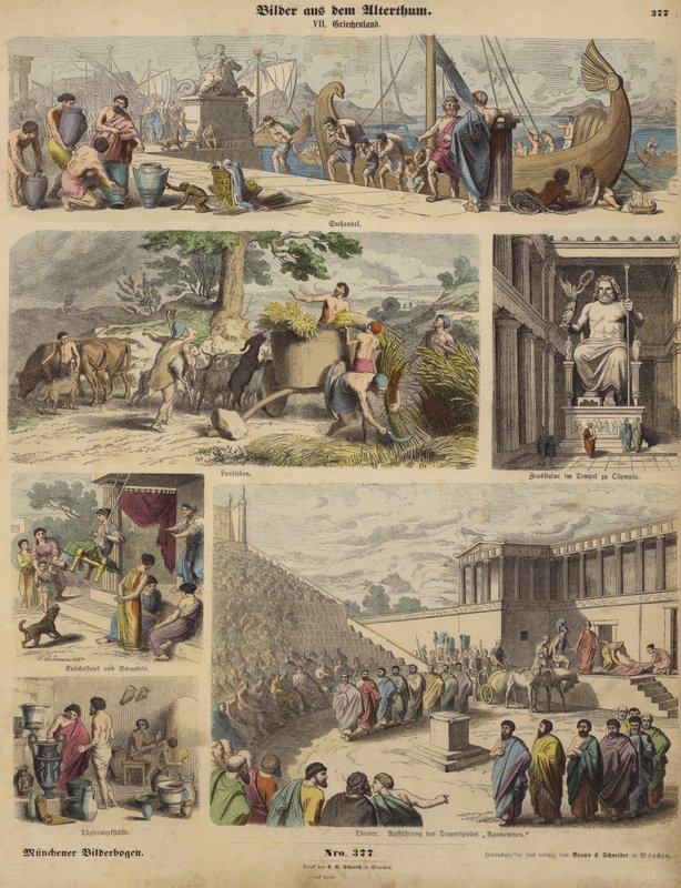 Antikkens Hellas (farget gravering) av German School
