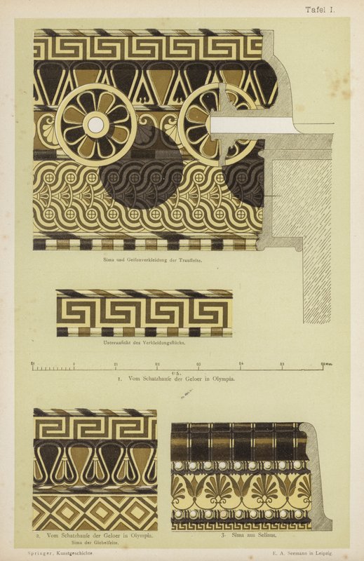 Gammel gresk arkitektonisk dekorasjon (farge litho) av German School
