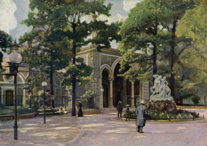 Antilopehus, Berlin zoologiske hage, Tyskland (farge litho) av German School