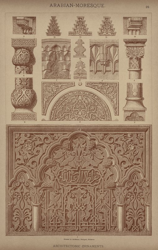 Arabisk-morske, arkitektoniske ornamenter (litho-farge) av German School