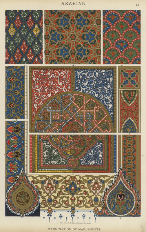 Arabisk, belysning av manuskripter (farge litho) av German School