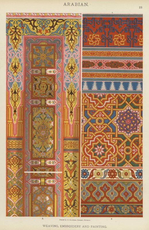 Arabisk, veving, broderi og maling (farge litho) av German School