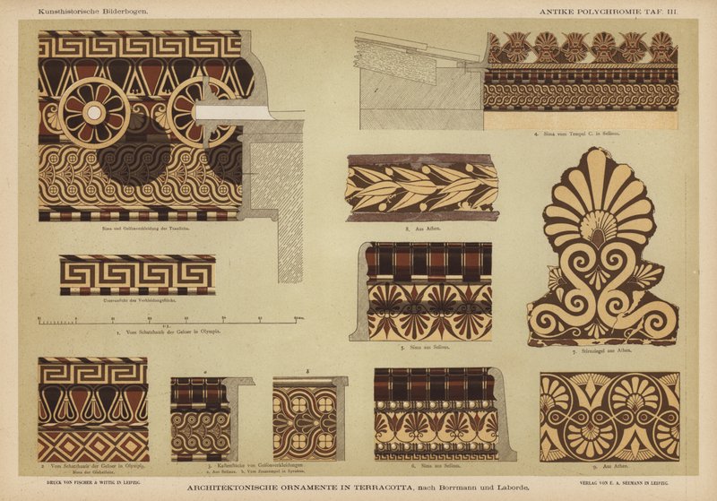 Arkitektonisk ornamentikk i terrakotta (farge litho) av German School