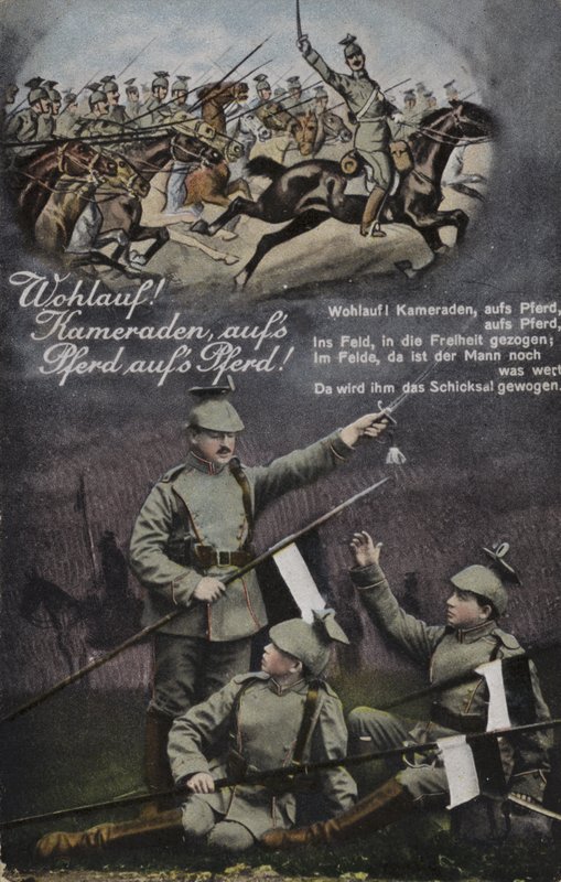 Oppstå! Kamerater, på hestene dine, på hestene dine! (farge litho) av German School