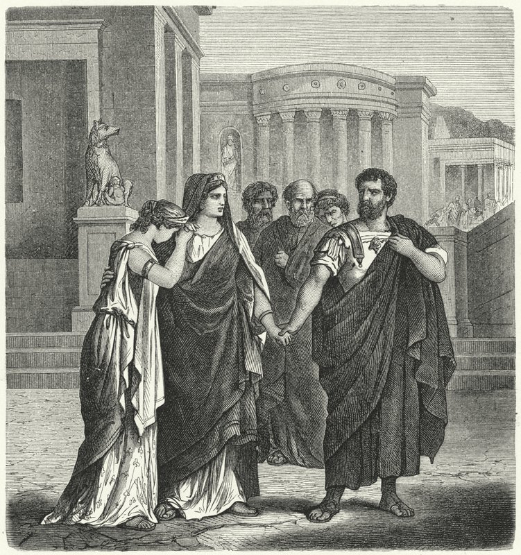 Atilius Regulus forbereder seg på å forlate Roma for å vende tilbake til fangenskap i Kartago (gravering) av German School