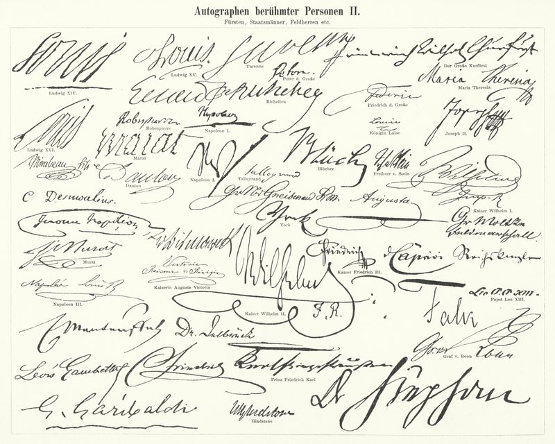 Autografer av kjente personer: statsmenn, prinser, generaler, etc (gravering) av German School