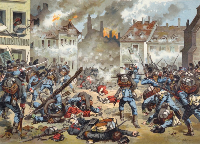 Slag i gatene i Bazeilles, fransk-prøyssisk krig, 1. september 1870 av German School