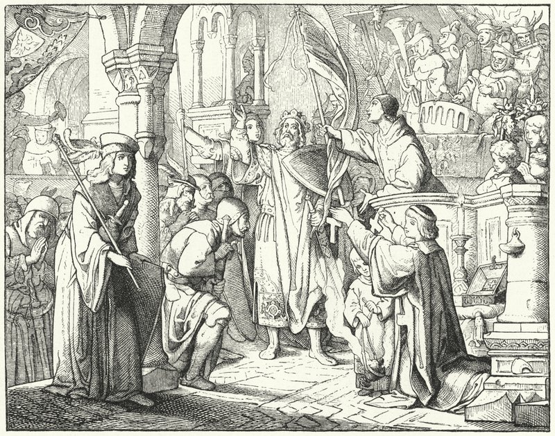 Bernard av Clairvaux forkynte det andre korstoget i Speyer, Tyskland av German School