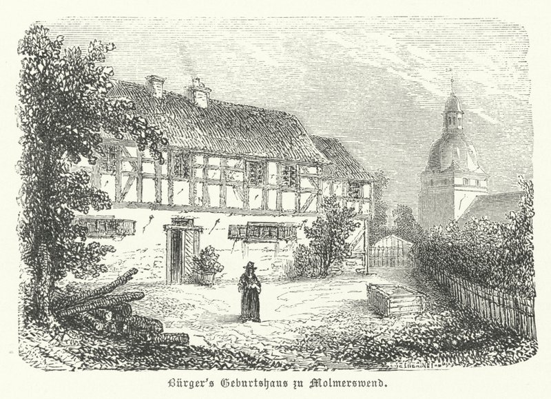 Fødested til den tyske poeten Gottfried August Buerger, Molmerswende (gravering) av German School