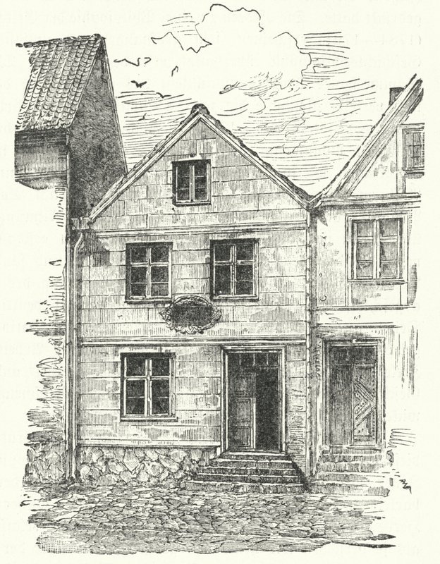 Fødested til den tyske poeten Johann Gottfried Herder, Mohrungen, Preussen (gravering) av German School