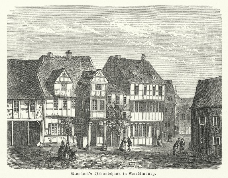 Fødested til poeten Friedrich Gottlieb Klopstock, Quedlinburg, Tyskland (gravering) av German School