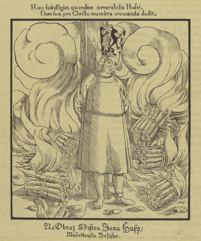 Den bohemske kristne reformatoren Jan Hus blir brent på bålet, Constance, 6. juli 1415 av German School
