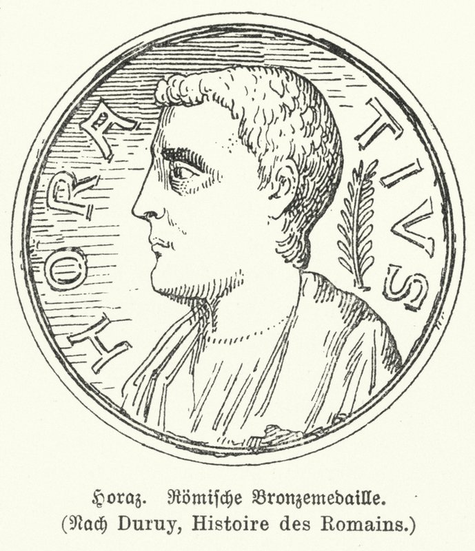Bronsemedalje som viser den romerske poeten Horace (litho) av German School