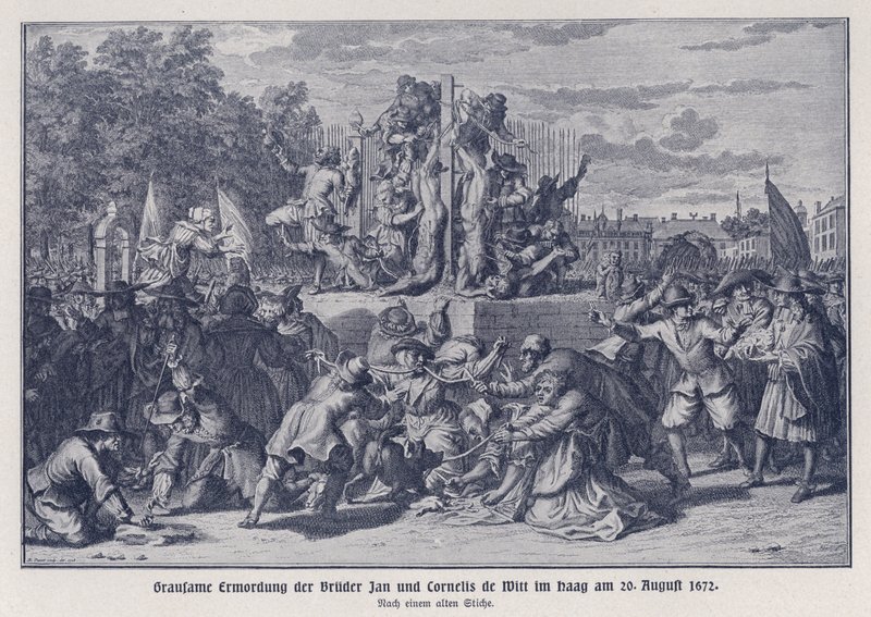 Brutalt drap på brødrene Jan og Cornelis de Witt av en orangistmobb, Haag, Nederland, 20. august 1672 (lito) av German School
