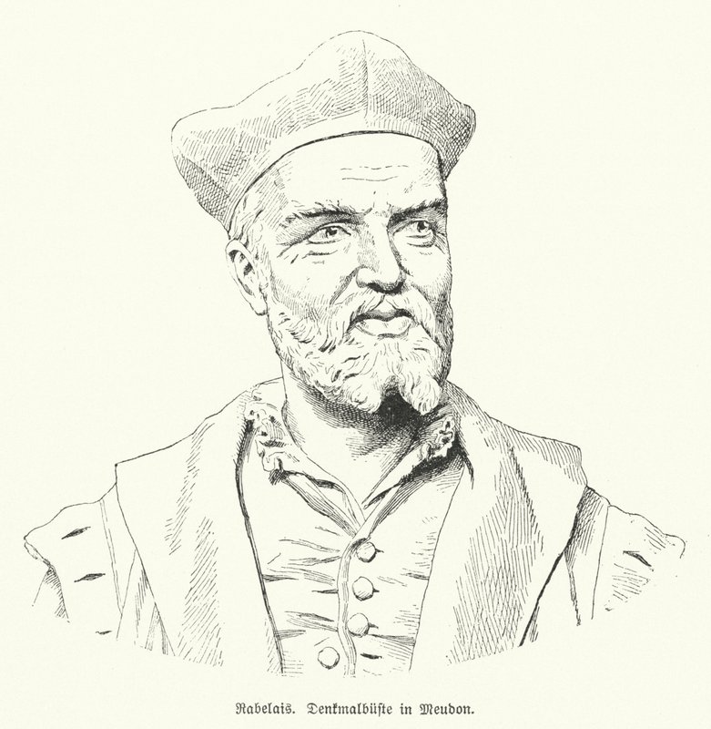Byste av den franske forfatteren Francois Rabelais i Meudon, Frankrike (litho) av German School