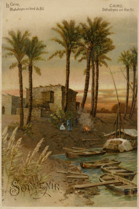 Kairo - Dahabeahs ved Nilen (chromolitho) av German School
