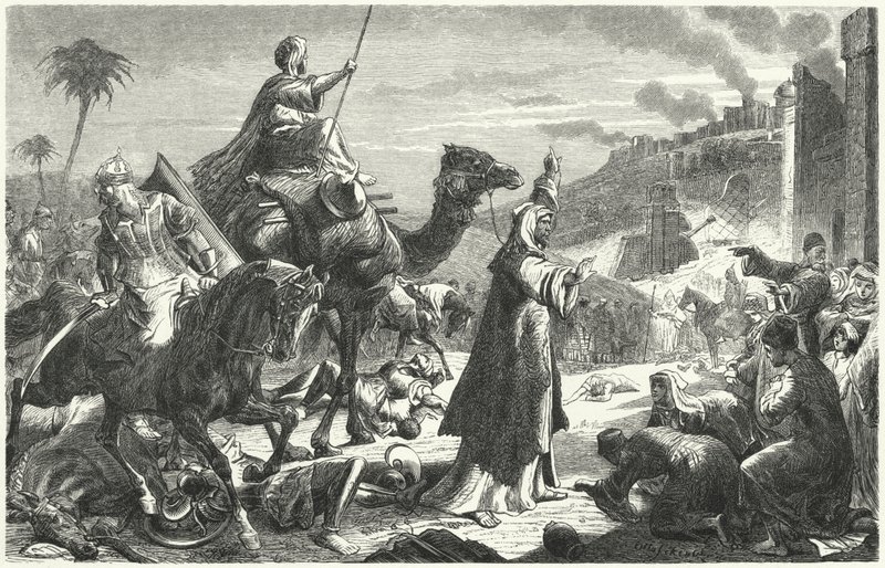 Kalif Umar kommer inn i Jerusalem, 637 (gravering) av German School