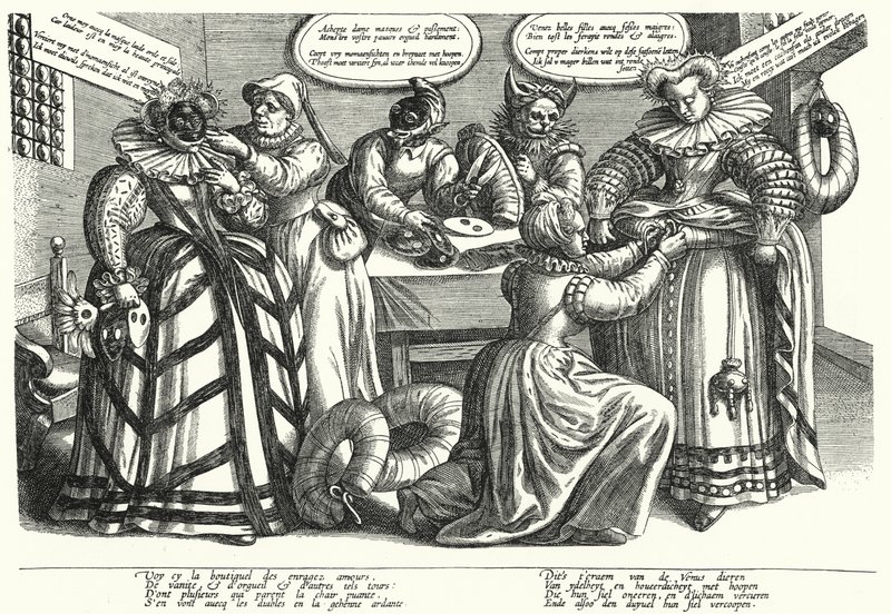 Tegneserie på damekostyme, tidlig på 1600-tallet (gravering) av German School