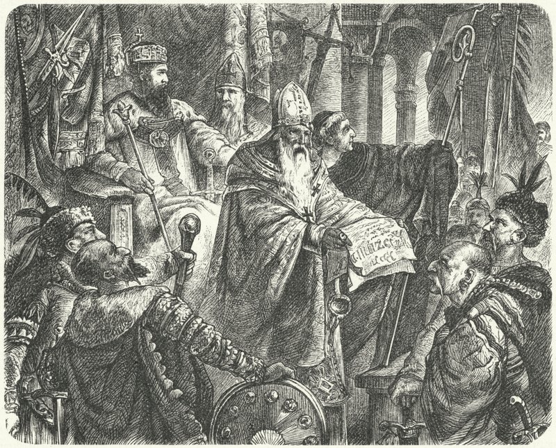 Casimir III fra Polen proklamerer statutten til Wislica av German School
