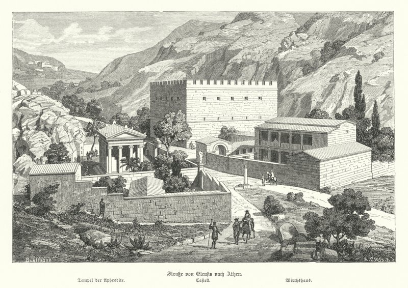 Slott på veien fra Eleusis til Athen, antikkens Hellas (gravering) av German School