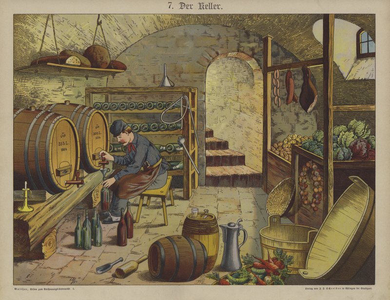 Kjeller (farge litho) av German School
