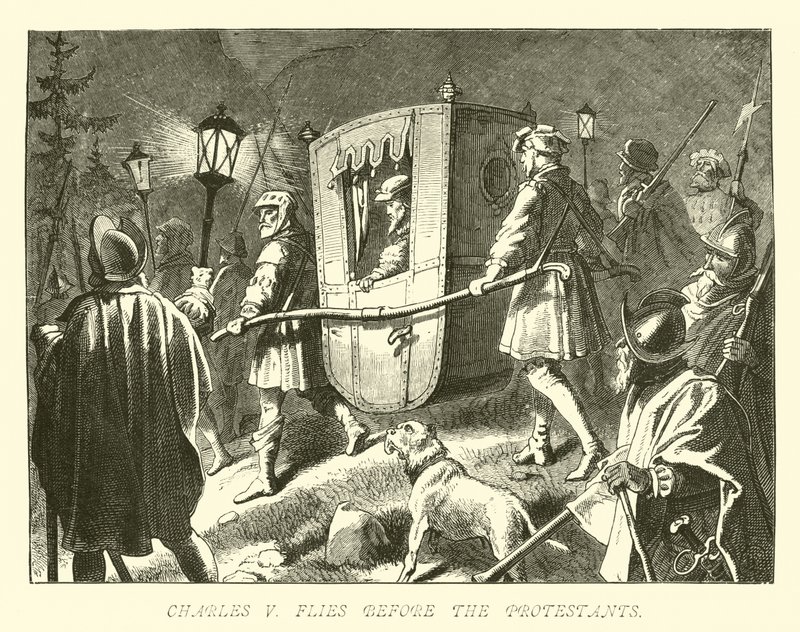 Charles V flyr foran protestantene av German School