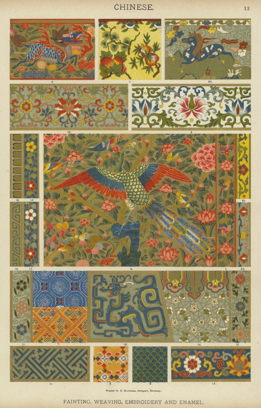 Kinesisk, maling, veving, broderi og emalje av German School