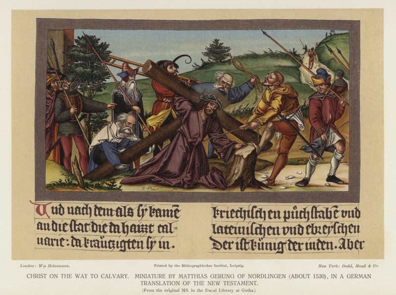 Kristus på vei til Golgata (farge litho) av German School
