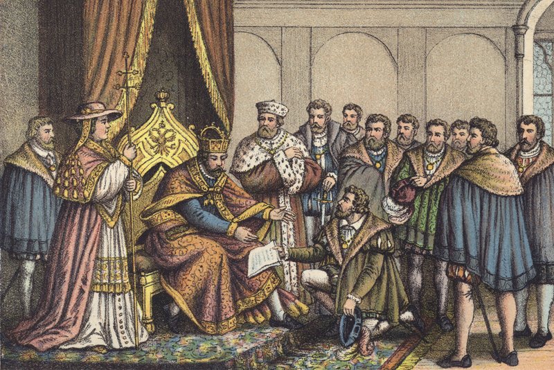 Christian Bayer leser Augsburg-bekjennelsen (chromolitho) av German School