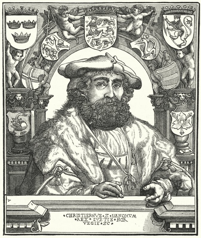 Christian II, konge av Danmark, Norge og Sverige (gravering) av German School