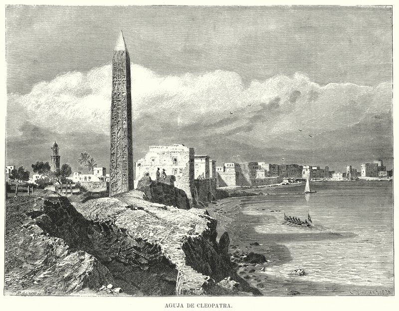 Cleopatras nål, Alexandria, Egypt (litho) av German School