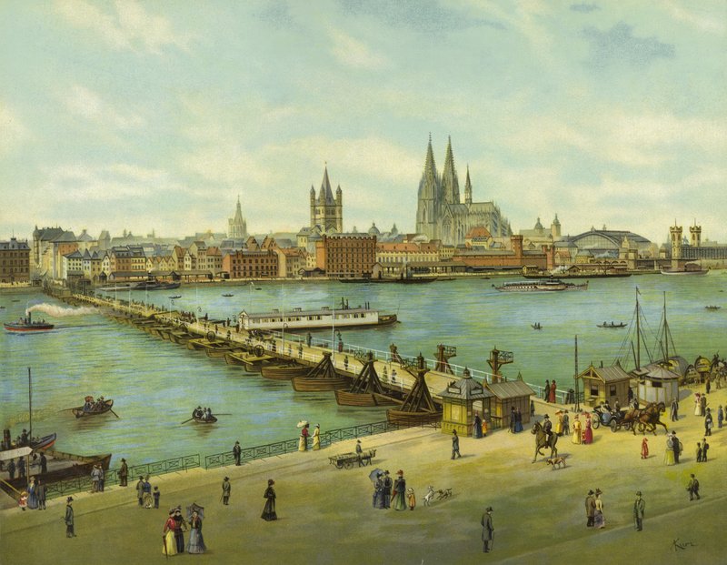 Köln, Rhinen (chromolitho) av German School